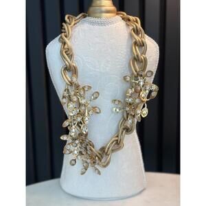 Tory Burch Gold Tone Statement Necklace with Crystal Accents